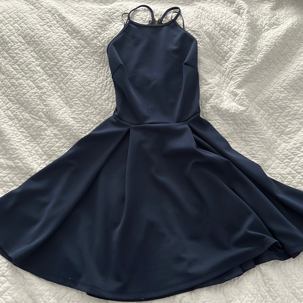 Windsor womens navy blue halter top lace back dress, size XS